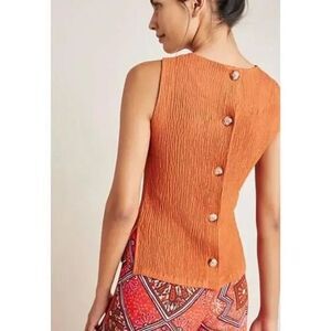 Anthropologie Burnt Orange Montauk Button Back Tank Top Small